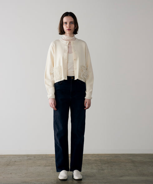 【SOI-MeME】sheer fringe cocoon cardigan